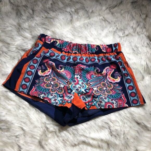 Francesca’s Blue Rain colorful multicolor blue nomad boho shorts size 1 - Picture 2 of 7